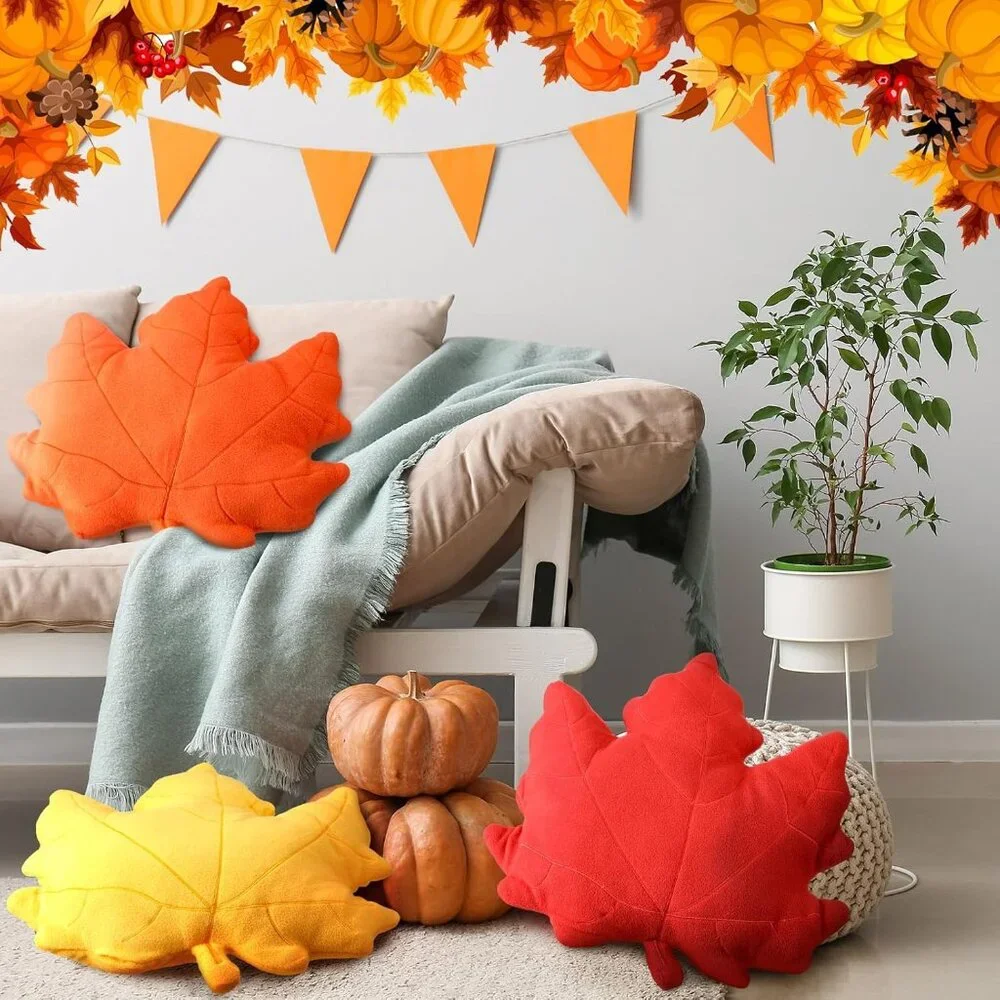 3 Pcs Fall‎ Maple Leaf Pillow - 3D Autumn Throw Cushions for Home, Couch, Car